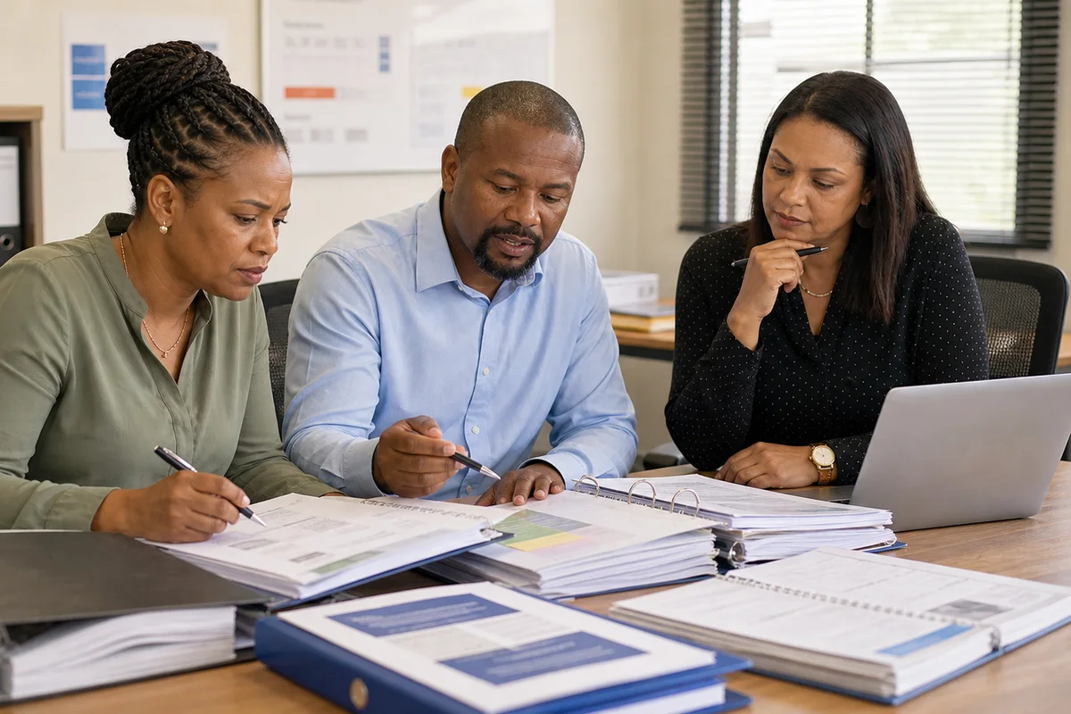 Provider evidence checklist and accreditation files on a desk