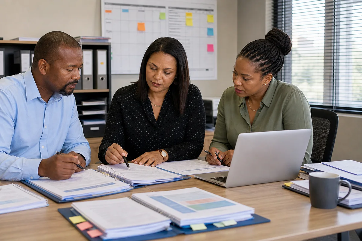 Provider evidence checklist and accreditation files on a desk