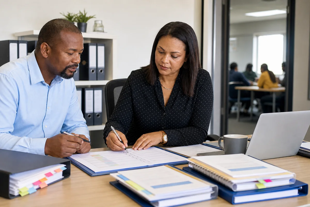 Provider evidence checklist and accreditation files on a desk