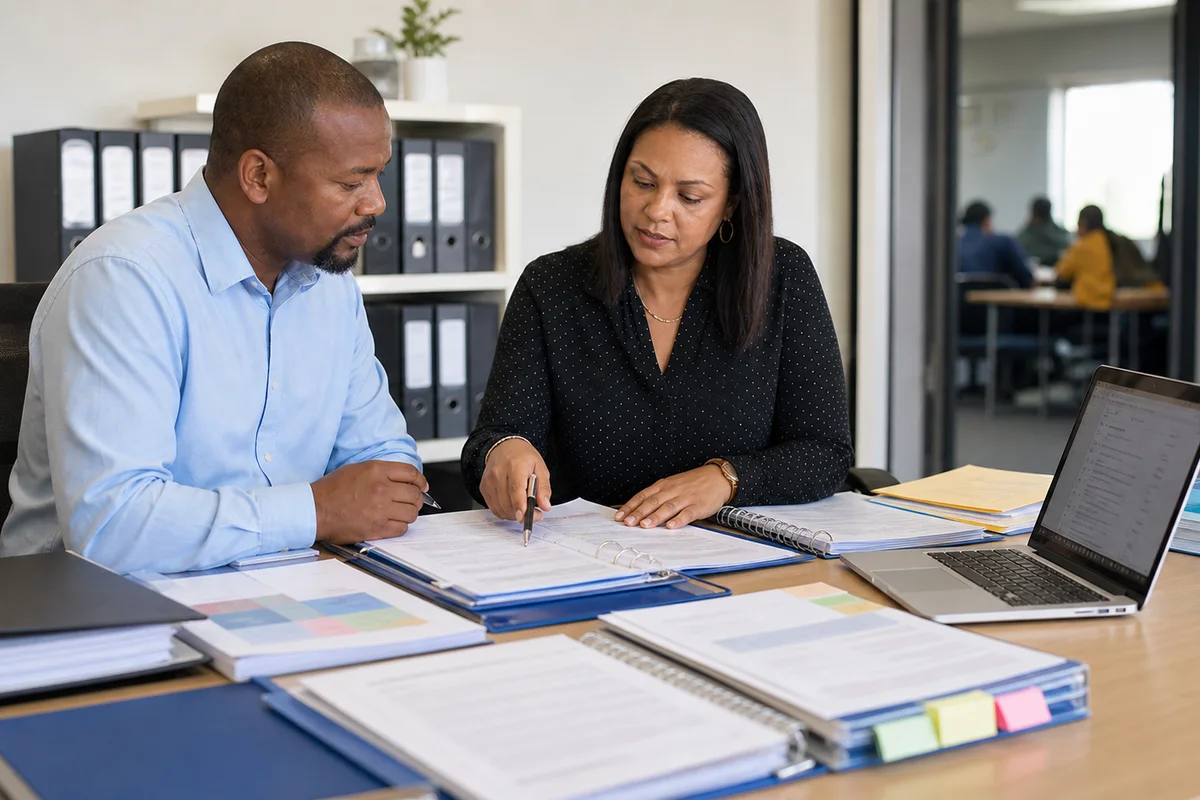 Provider evidence checklist and accreditation files on a desk