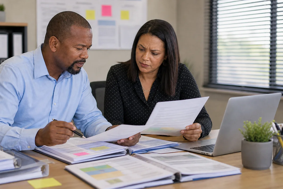 Provider evidence checklist and accreditation files on a desk