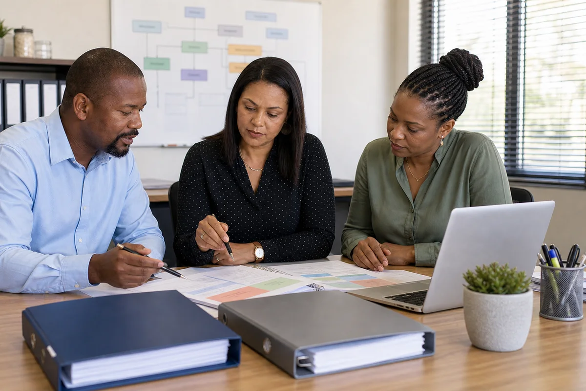 Provider evidence checklist and accreditation files on a desk