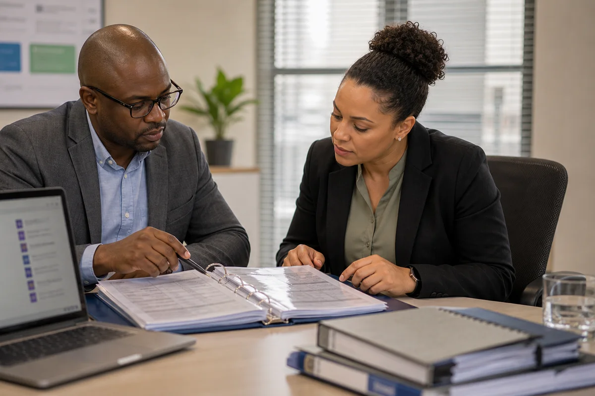Provider team reviewing accreditation proof and public claims for What evidence should employers ask from a training provider?